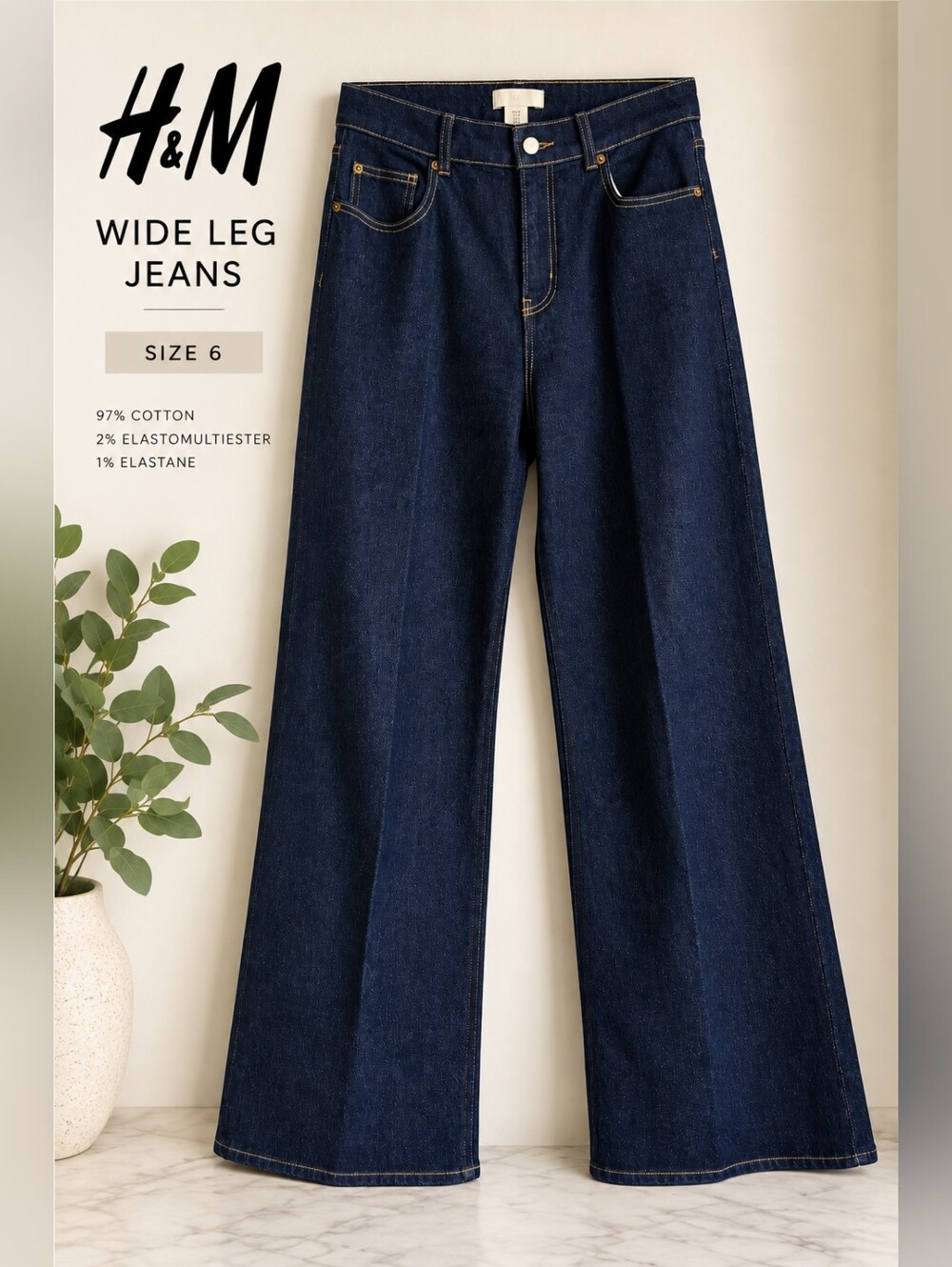 EUC H&M Minimalist Dark Blue Wide Leg Jeans - Women's, Size 6